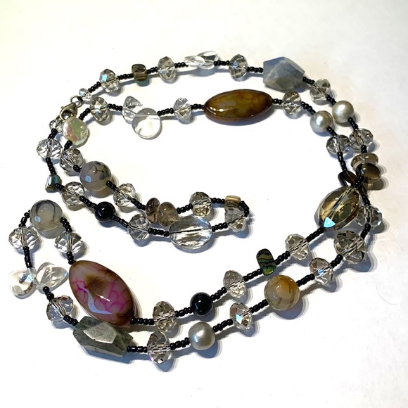 💝Vintage 1970s Crystal & Natural Stone Necklace - Picture 3 of 6